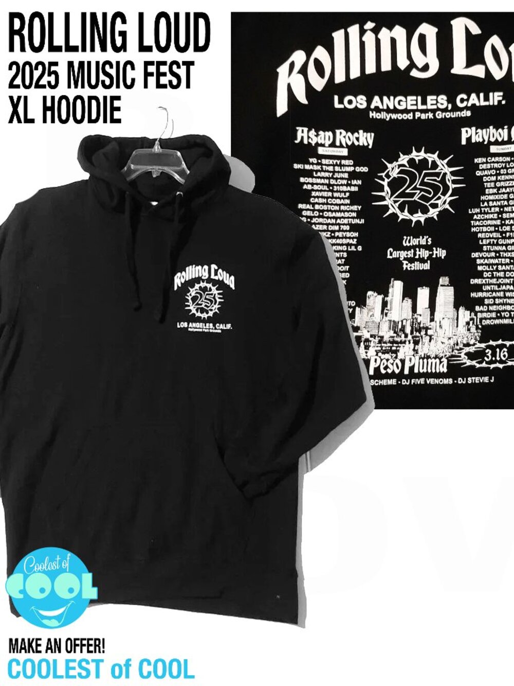 Rolling Loud 2025 lineup hoodie XL official LA Hip Hop music festival merch